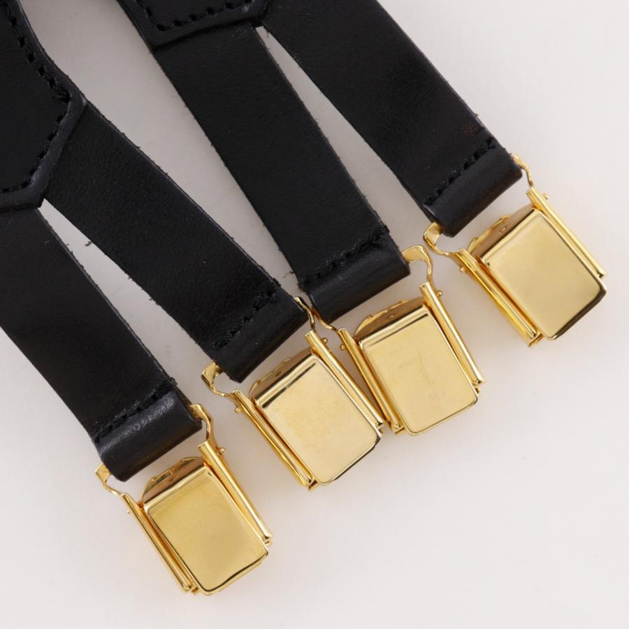 CHANEL（シャネル） ロゴ サスペンダー ゴム×レザー×金メッキ 黒