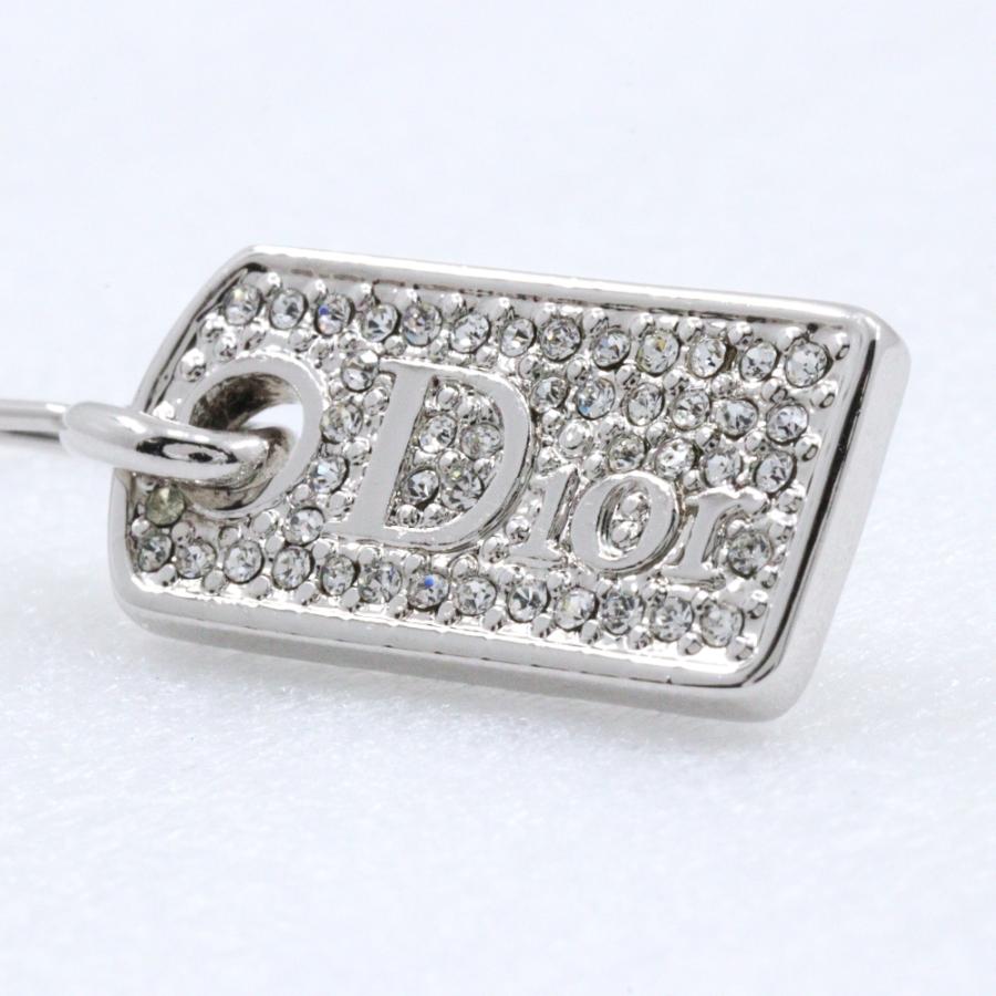 【美品】クリスチャンディオール ロゴプレート ラインストーン ピアス シルバー Dior クリスチャンディオール ロゴプレート ピアス 金属製×ライン