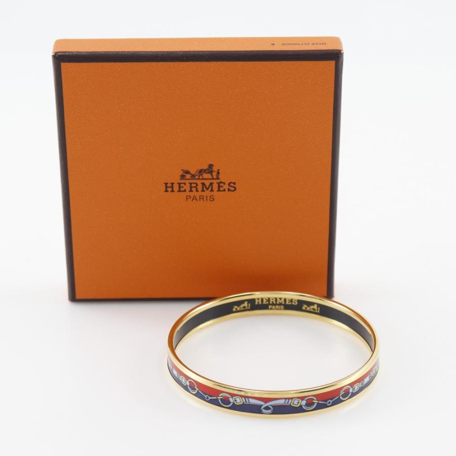 HERMES（エルメス） エマイユ 七宝焼き バングル 金メッキ 赤 約22g 