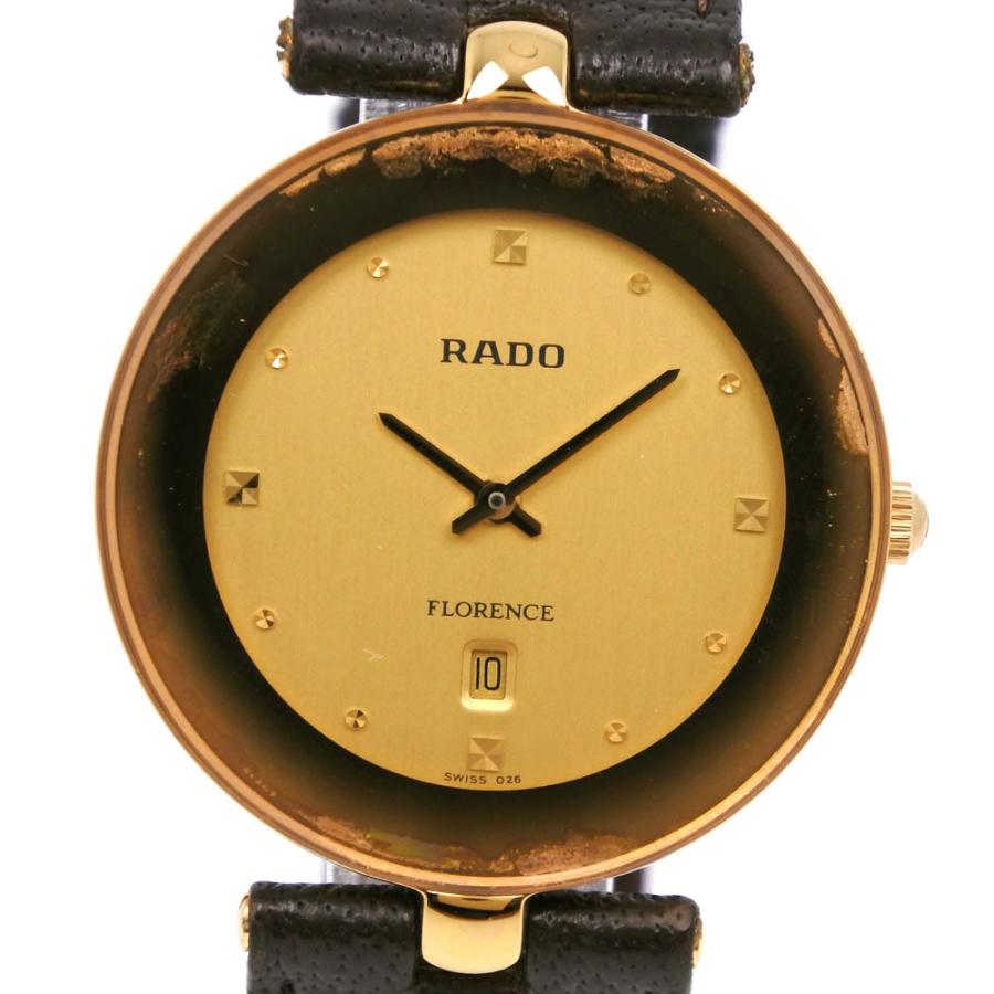【RADO】ラドー フローレンス 160.3677.2 金メッキ×レザー 茶 クオーツ アナログ表示 メンズ ゴールド文字盤 腕時計 RADO（ラドー） フローレンス 160.3677.2 腕時計 金メッキ×レザー 茶
