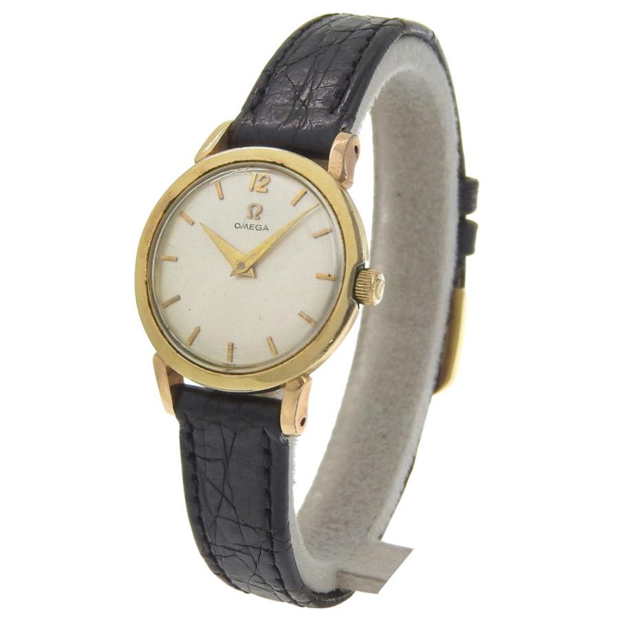 【OMEGA】オメガ アンティーク Cal.244 金メッキ×レザー 手巻き アナログ表示 レディース シルバー文字盤 腕時計 OMEGA（オメガ） アンティーク Cal.244 腕時計 金メッキ×レザー 手巻き