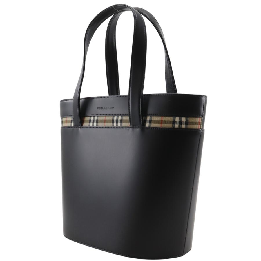 【美品】Burberry バーバリー ハンドバッグ ノバチェック レザー　黒 BURBERRY（バーバリー） ノバチェック ハンドバッグ レザー 黒