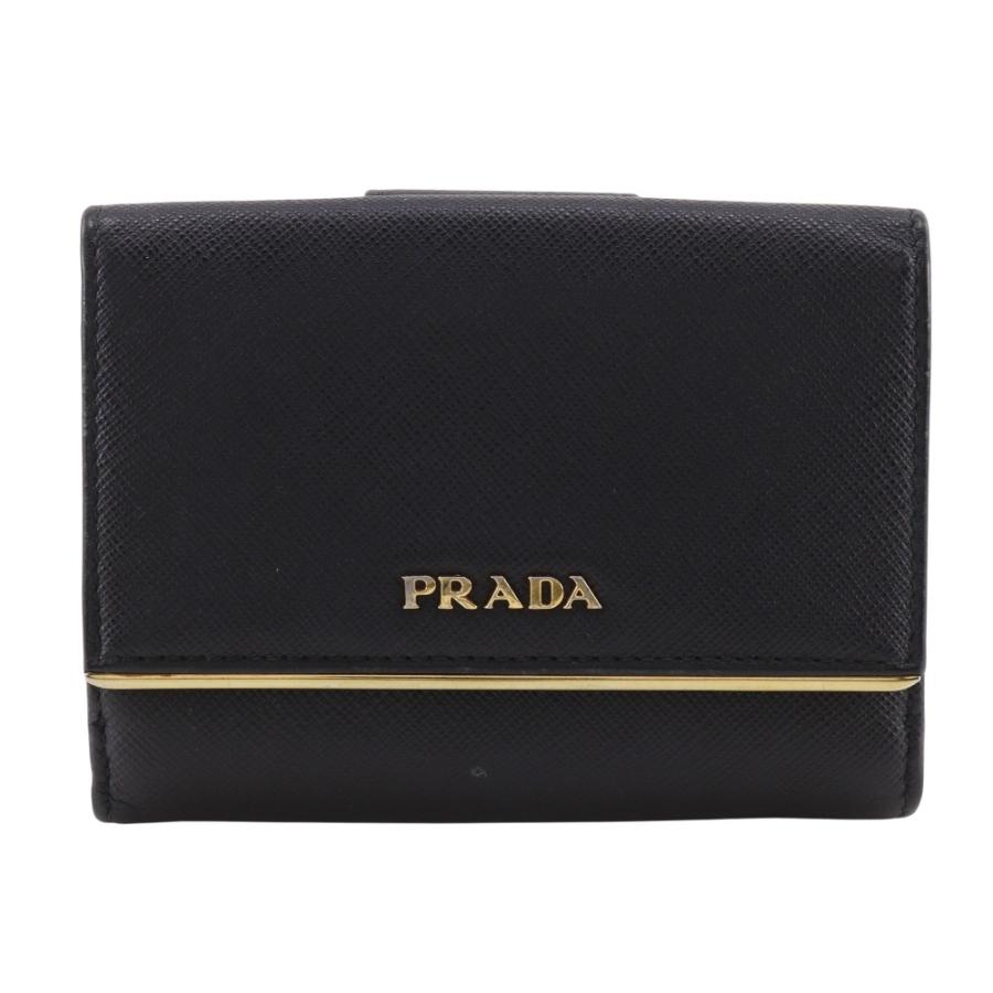 PRADA（プラダ） ロゴ 二つ折り財布 サフィアーノ 黒 レディース