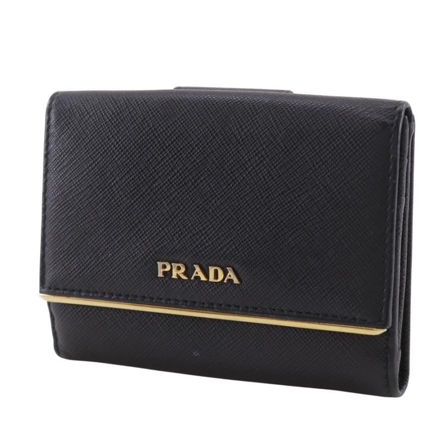 PRADA（プラダ） ロゴ 二つ折り財布 サフィアーノ 黒 レディース