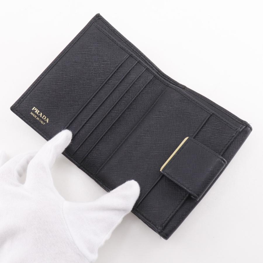 PRADA（プラダ） ロゴ 二つ折り財布 サフィアーノ 黒 レディース