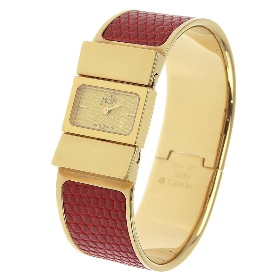 【HERMES】エルメス ロケ L01.201 金メッキ×リザード クオーツ アナログ表示 レディース ゴールド文字盤 腕時計 HERMES（エルメス） ロケ L01.201 腕時計 金メッキ×リザード クオーツ