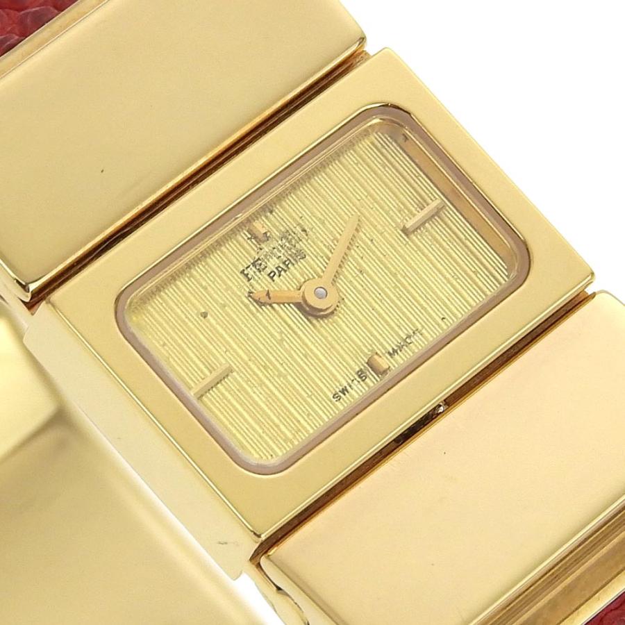 【HERMES】エルメス ロケ L01.201 金メッキ×リザード クオーツ アナログ表示 レディース ゴールド文字盤 腕時計 HERMES（エルメス） ロケ L01.201 腕時計 金メッキ×リザード クオーツ