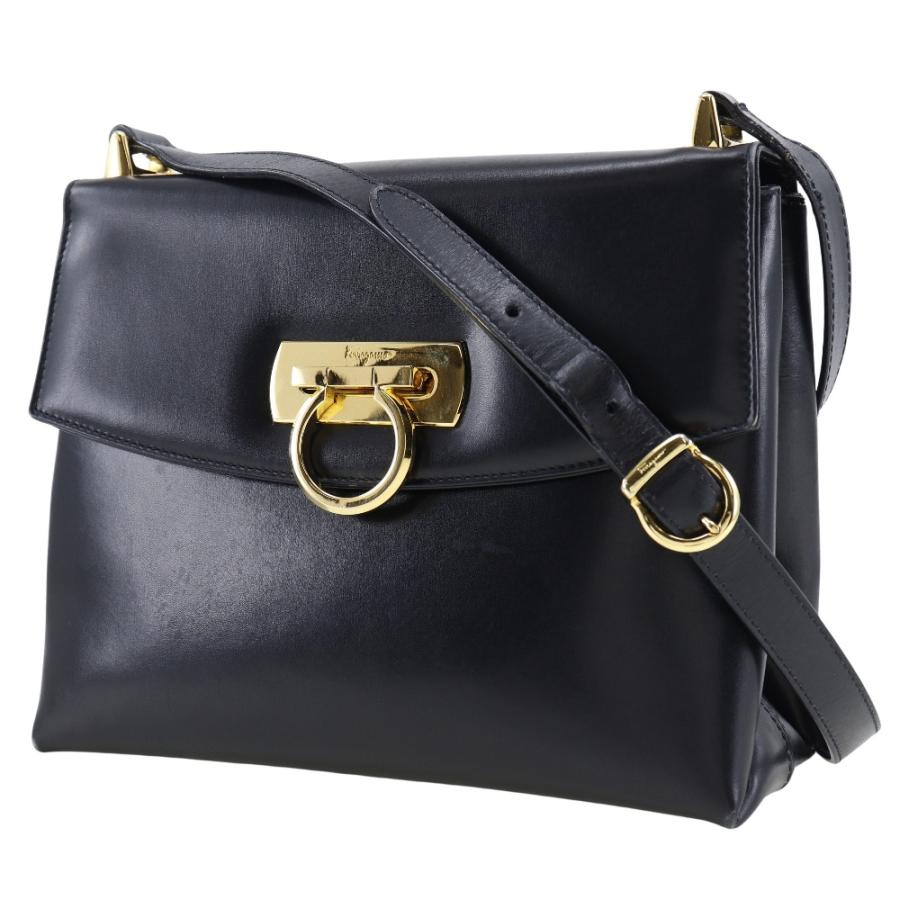 サルヴァトーレフェラガモ Salvatore Ferragamo ガンチーニ ショルダーバッグ バッグ キャンバス レザー レディース ブラック系 【中古】 FERRAGAMO（フェラガモ） Salvatore Ferragamo サルヴァトーレ