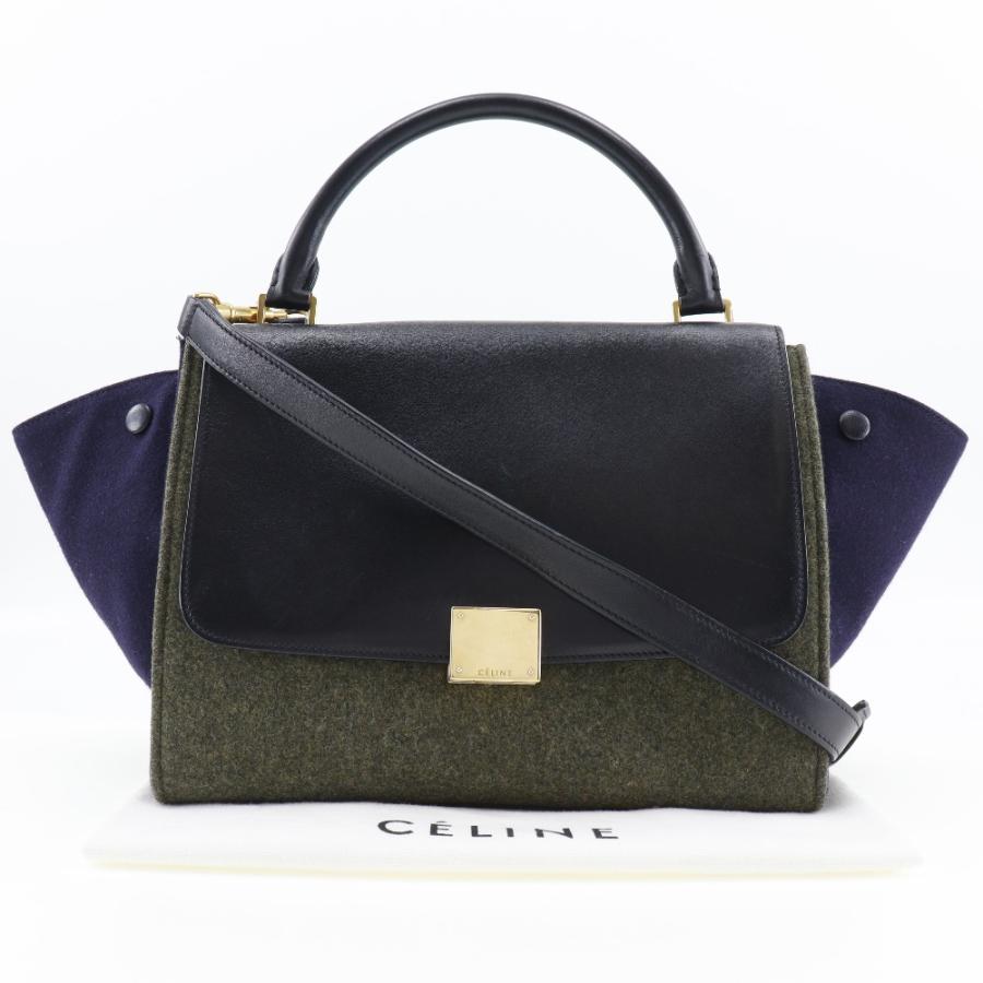 CELINE（セリーヌ） トラペーズ ハンドバッグ フェルト×カーフ 黒 