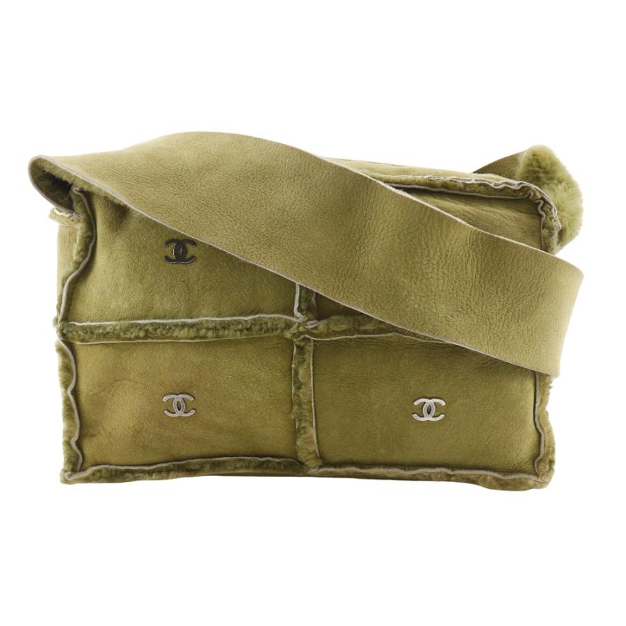CHANEL シャネル チョコバー ココマーク ショルダーバッグ ムートン 緑