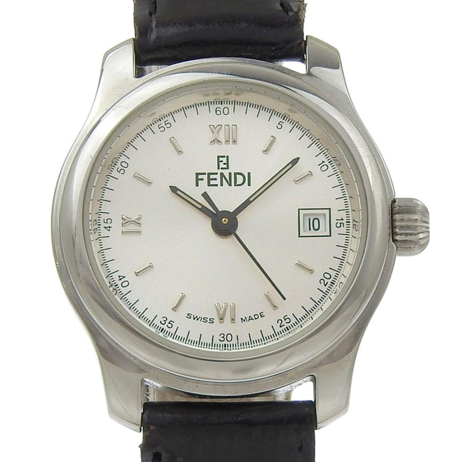 美品 フェンディ 210L デイト オロロジ ラウンド クォーツ ケース付 時計 FENDI（フェンディ） オロロジ 210L 腕時計 SS×レザー クオーツ
