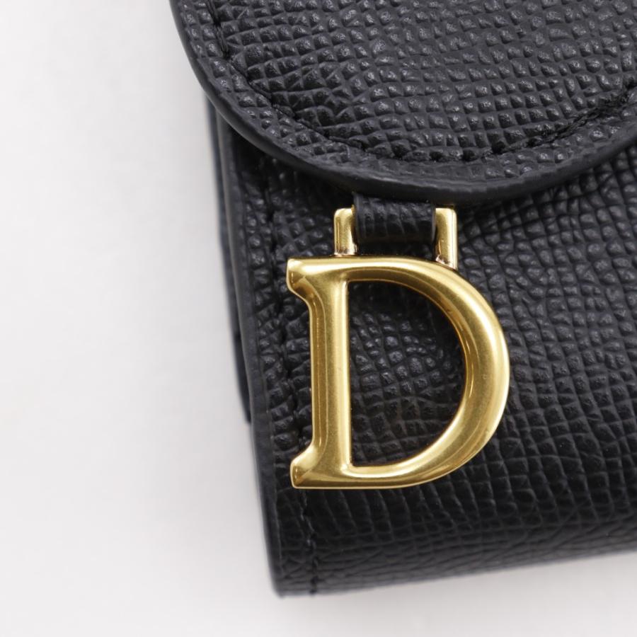 Dior ディオール コンパクトウォレット 三つ折り財布 カーフ 黒  