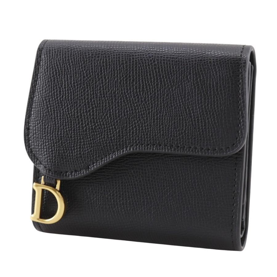 Dior ディオール コンパクトウォレット 三つ折り財布 カーフ 黒