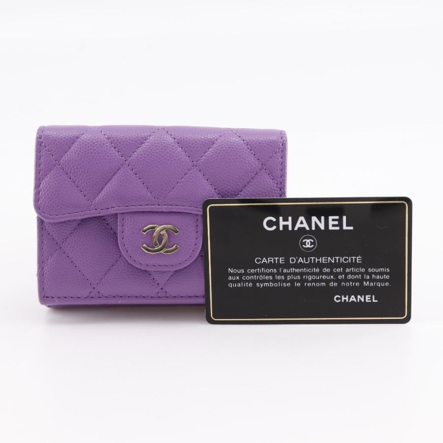 CHANEL パープル 三つ折り財布　キャビア　シャネル CHANEL パープル 三つ折り財布 キャビア シャネル