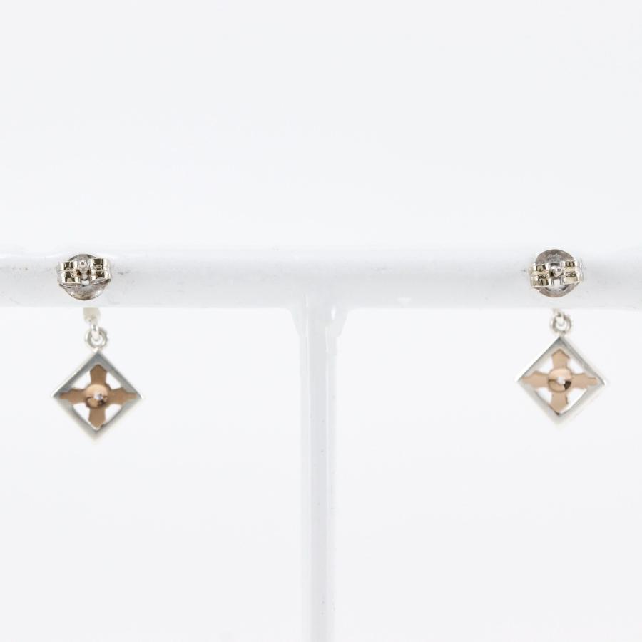 4℃（ヨンドシー） クロス スクエア ピアス K10ホワイトゴールド×K14