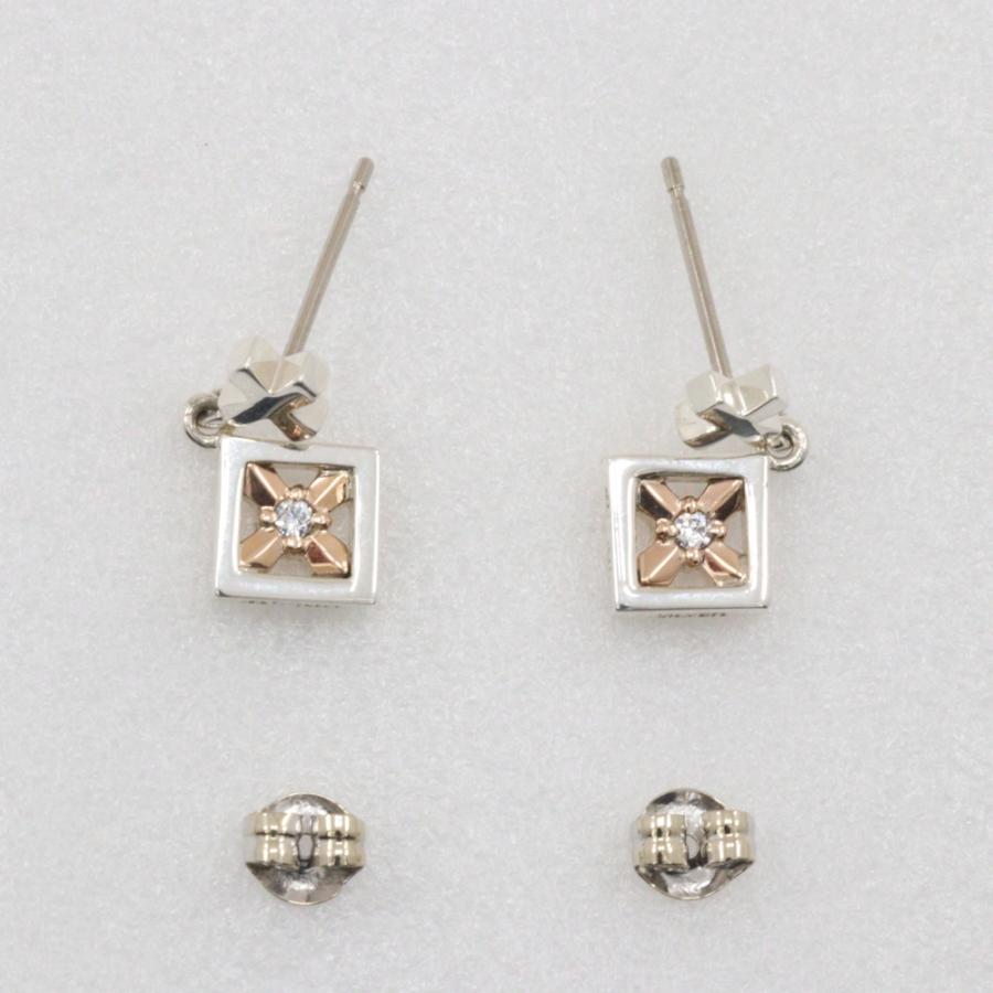 4℃（ヨンドシー） クロス スクエア ピアス K10ホワイトゴールド×K14