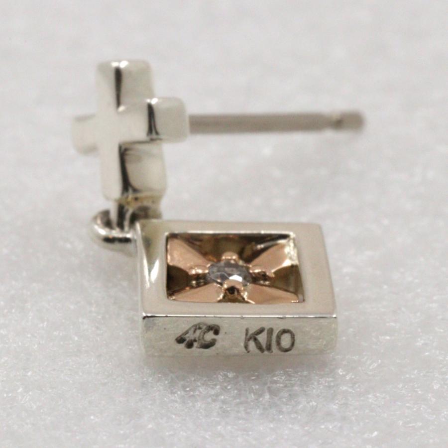 4℃（ヨンドシー） クロス スクエア ピアス K10ホワイトゴールド×K14