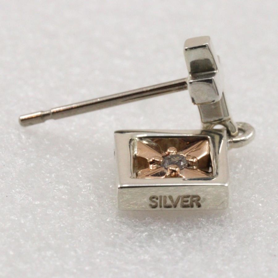 4℃（ヨンドシー） クロス スクエア ピアス K10ホワイトゴールド×K14