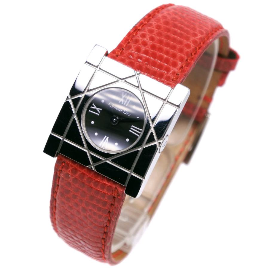 【Dior】クリスチャンディオール クールカレ D82-100 ステンレススチール×リザード クオーツ アナログ表示 レディース 黒文字盤 腕時計 Dior クリスチャンディオール クールカレ D82-100 腕時計 SS×リザード