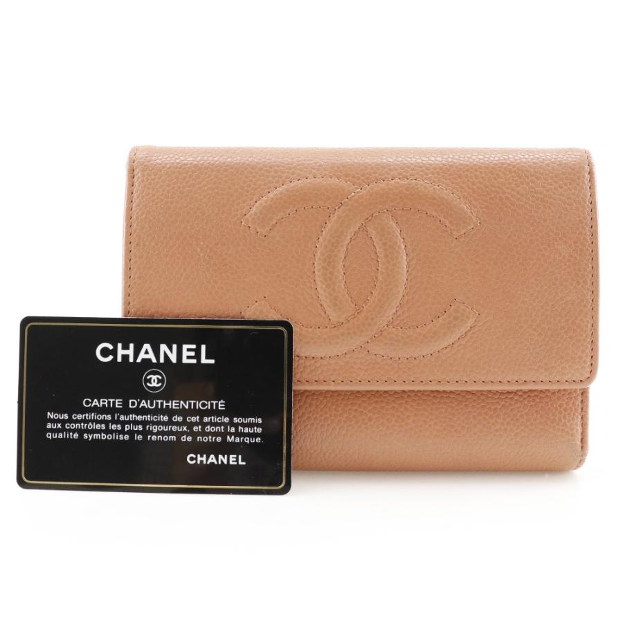 CHANEL（シャネル） ココマーク 三つ折り財布 キャビアスキン ピンク