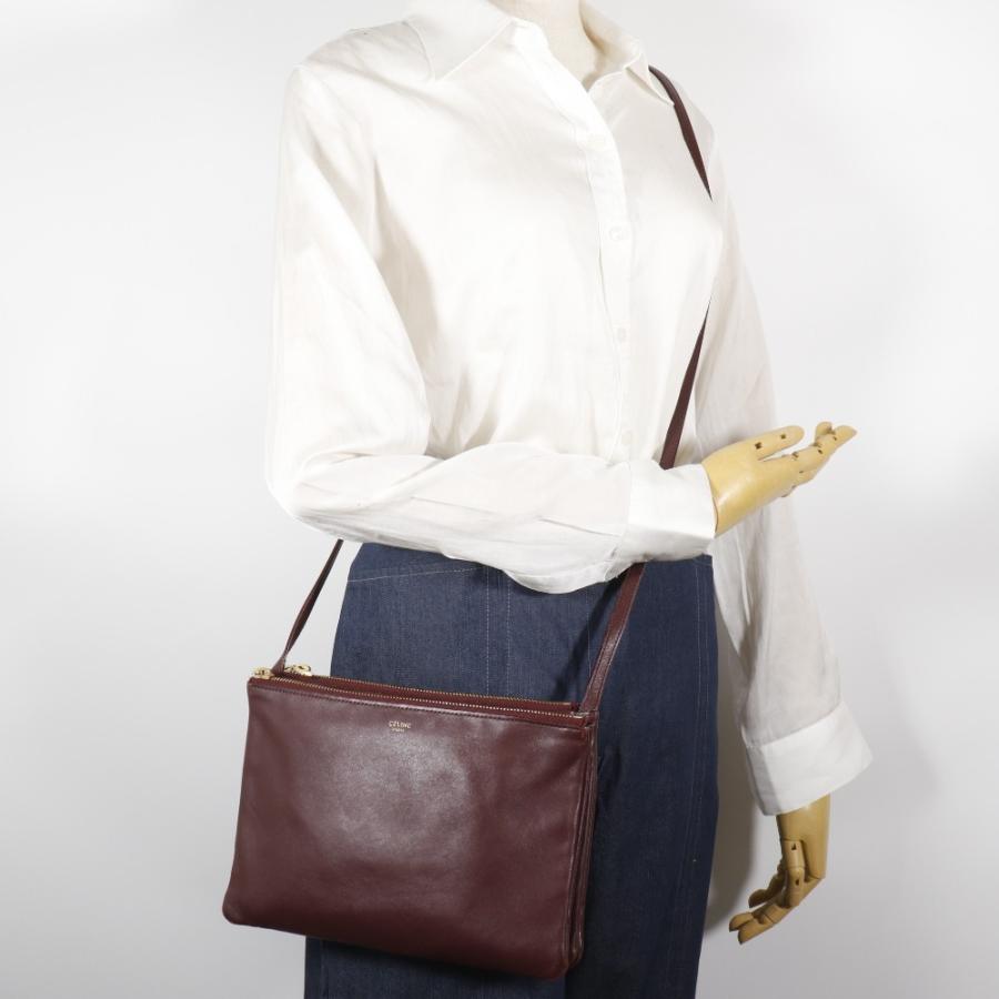 セリーヌ　トリオ　ショルダーバッグ　レザー　ラージ　バーガンディ CELINE セリーヌ トリオバッグ ラージ バーガンディ ラムスキン