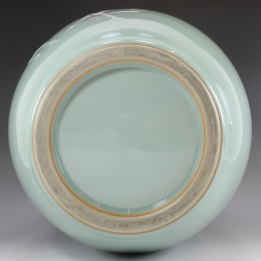 二代 諏訪蘇山 造 青磁鹿文花瓶 唐木台付 共箱 骨董品 陶磁器 【I180825037】の画像