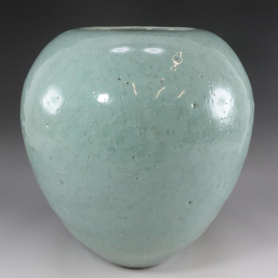 人間国宝 清水卯一 作 青瓷壺 花瓶 共箱 布 栞 青磁 陶磁器