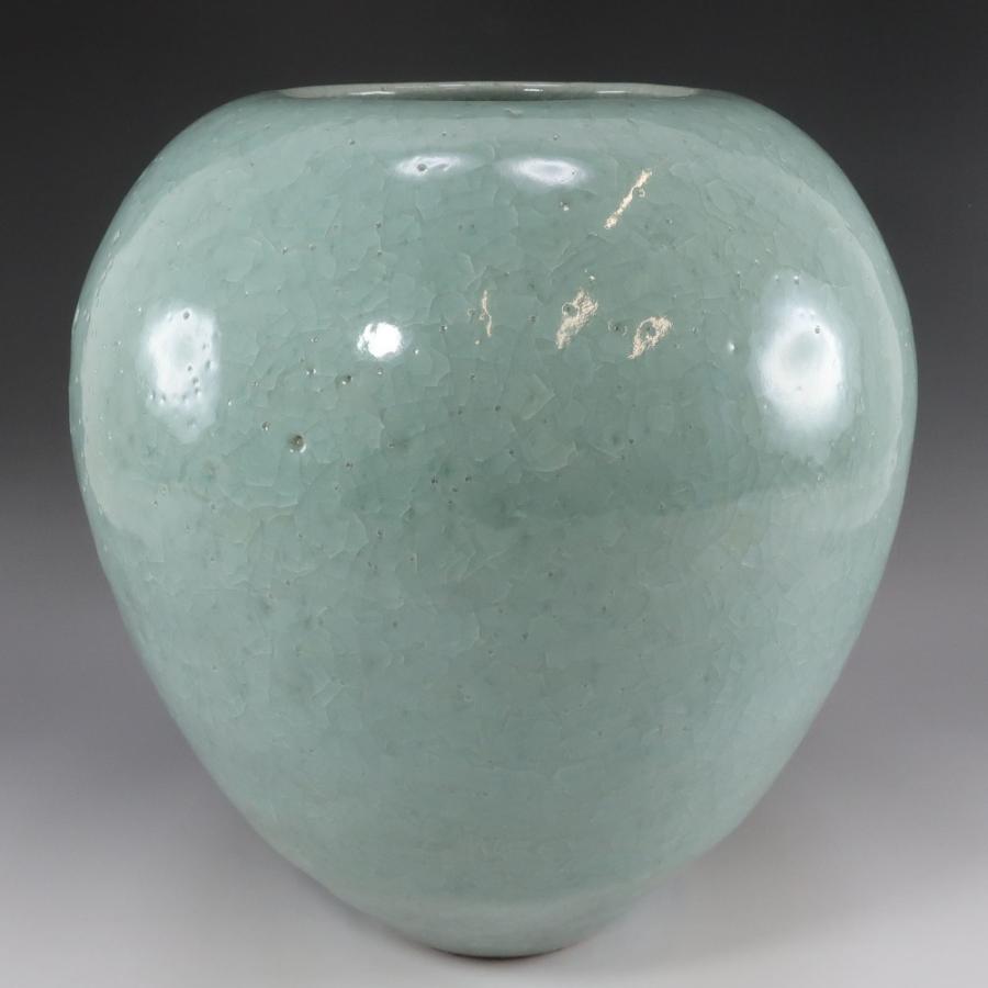 人間国宝 清水卯一 作 青瓷壺 花瓶 共箱 布 栞 青磁 陶磁器