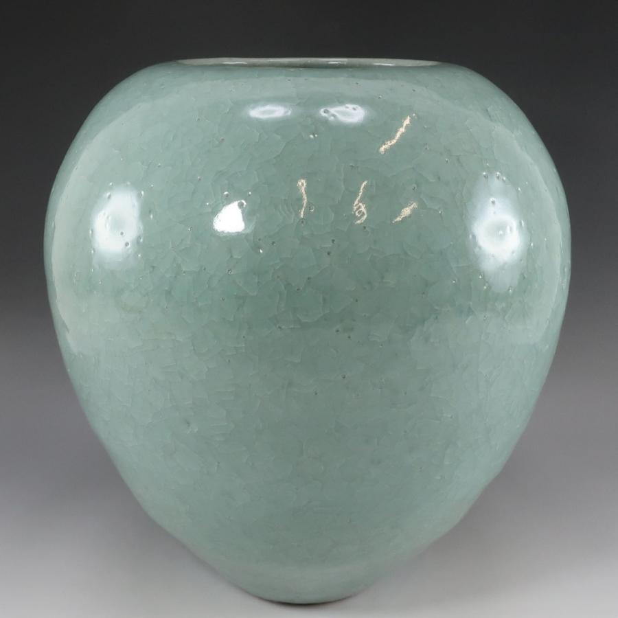 人間国宝 清水卯一 作 青瓷壺 花瓶 共箱 布 栞 青磁 陶磁器