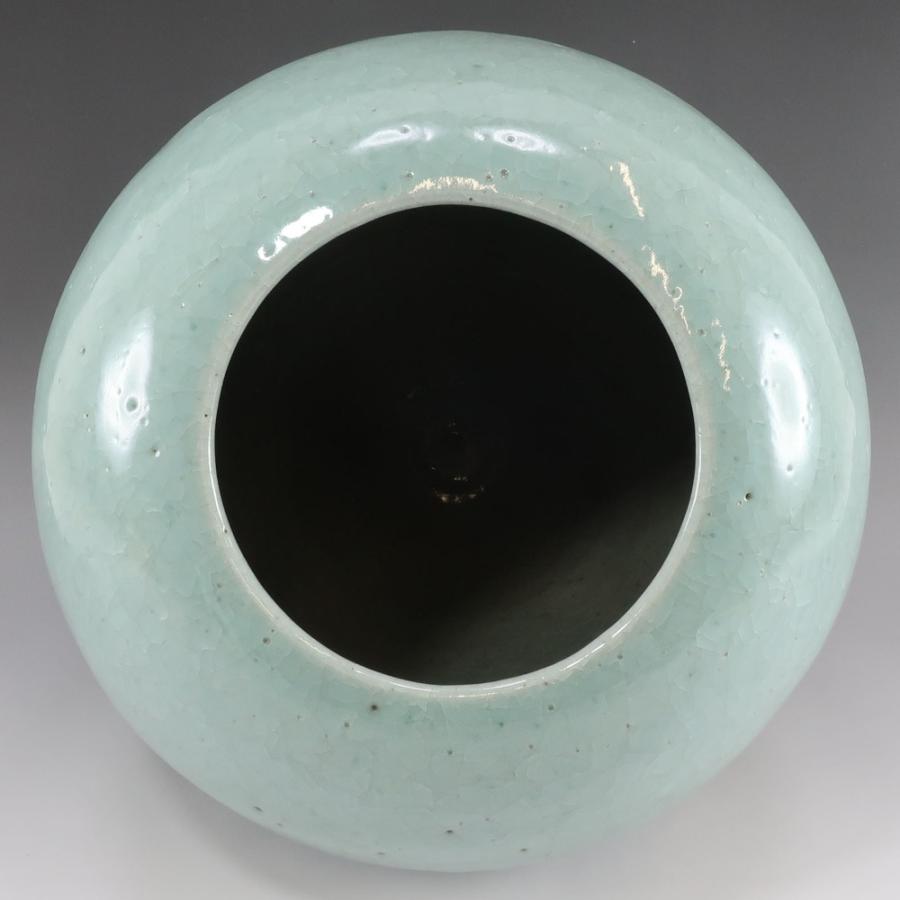 人間国宝 清水卯一 作 青瓷壺 花瓶 共箱 布 栞 青磁 陶磁器