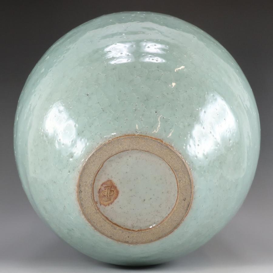 人間国宝 清水卯一 作 青瓷壺 花瓶 共箱 布 栞 青磁 陶磁器