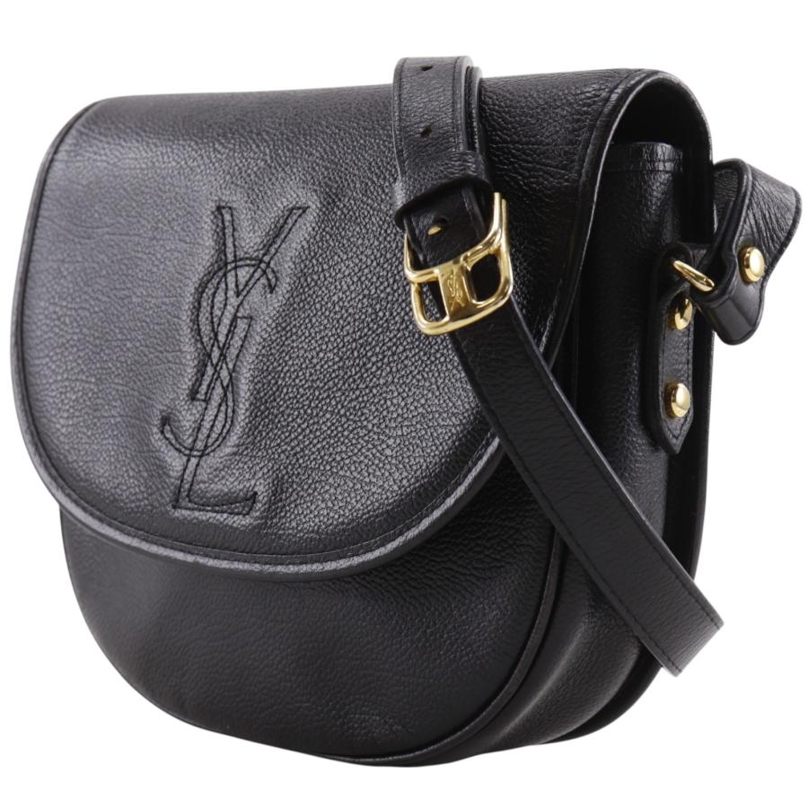 m*o様 〇イヴサンローラン レザー ショルダーバッグ  ロゴ ブラック Yves Saint Laurent（イヴ・サンローラン） YSLロゴ ヴィンテージ