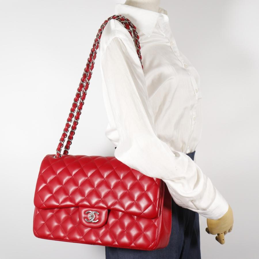 CHANEL シャネル デカマトラッセ30 クラシック ラージチェーンショルダー A58600 ラムスキン 赤 レディース【I191625036】中古の画像