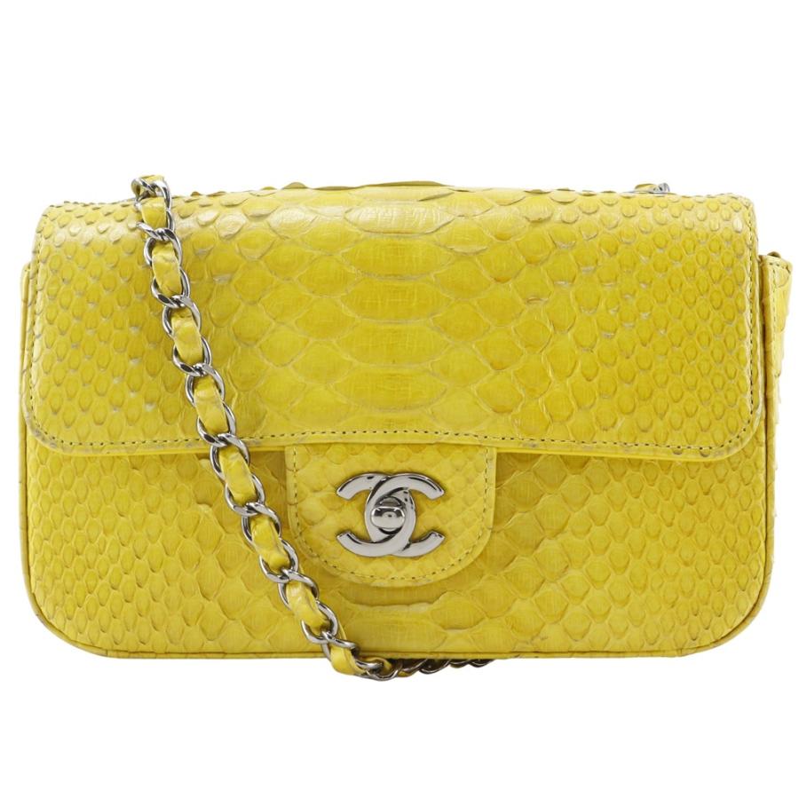 CHANEL シャネル チェーンショルダー ココマーク パイソン 黄 ショルダーバッグ CHANEL（シャネル） チェーンショルダー ココマーク ショルダーバッグ