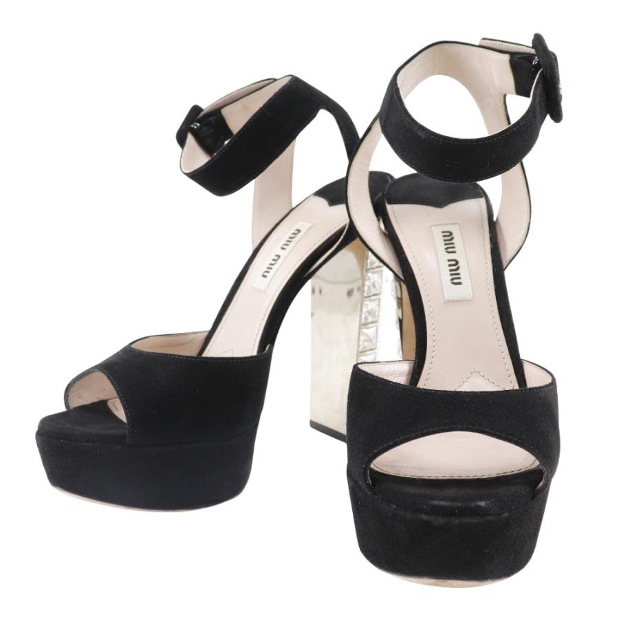 miu MIUMIU ミュウミュウ サンダル スウェード×ラインストーン 黒  