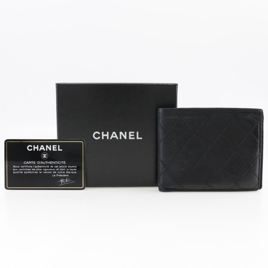 CHANEL シャネル ビコローレ 札入れ 二つ折り財布 ラムスキン 黒  