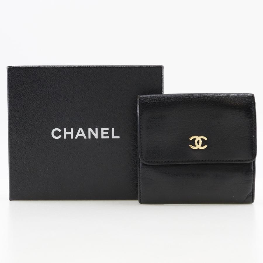 CHANEL シャネル ココマーク Wホック A13456 二つ折り財布 カーフ 黒 