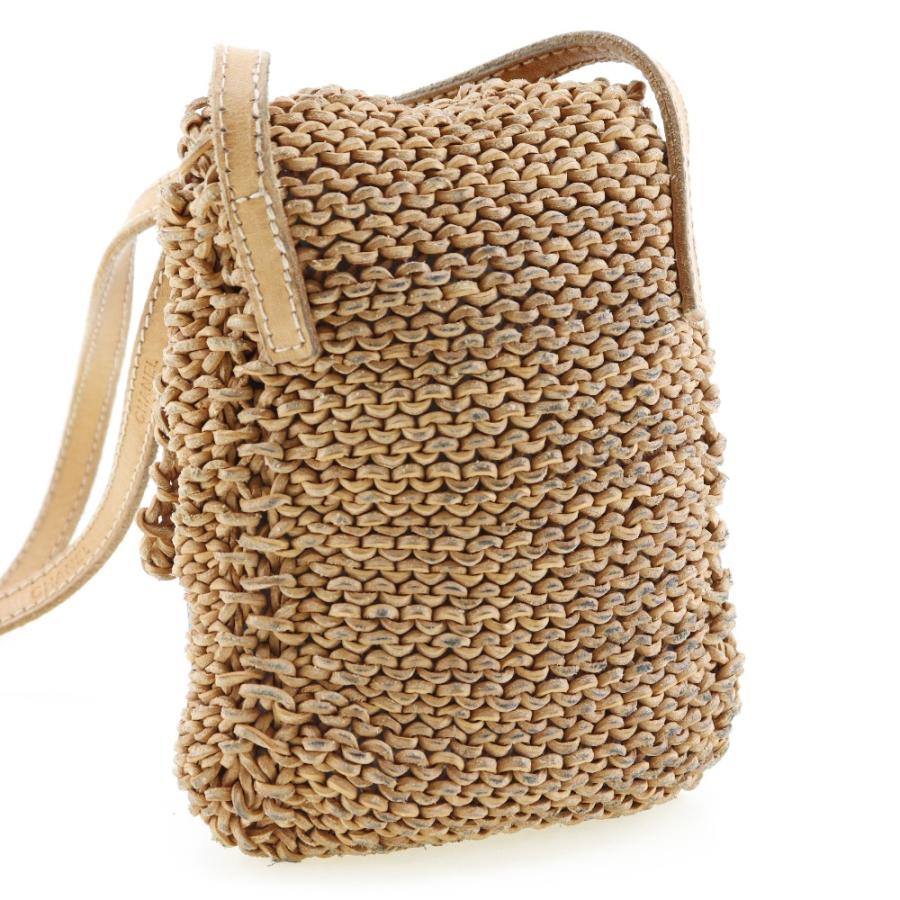 CHANEL シャネル ポシェット 編み込み ロゴ ショルダーバッグ レザー 