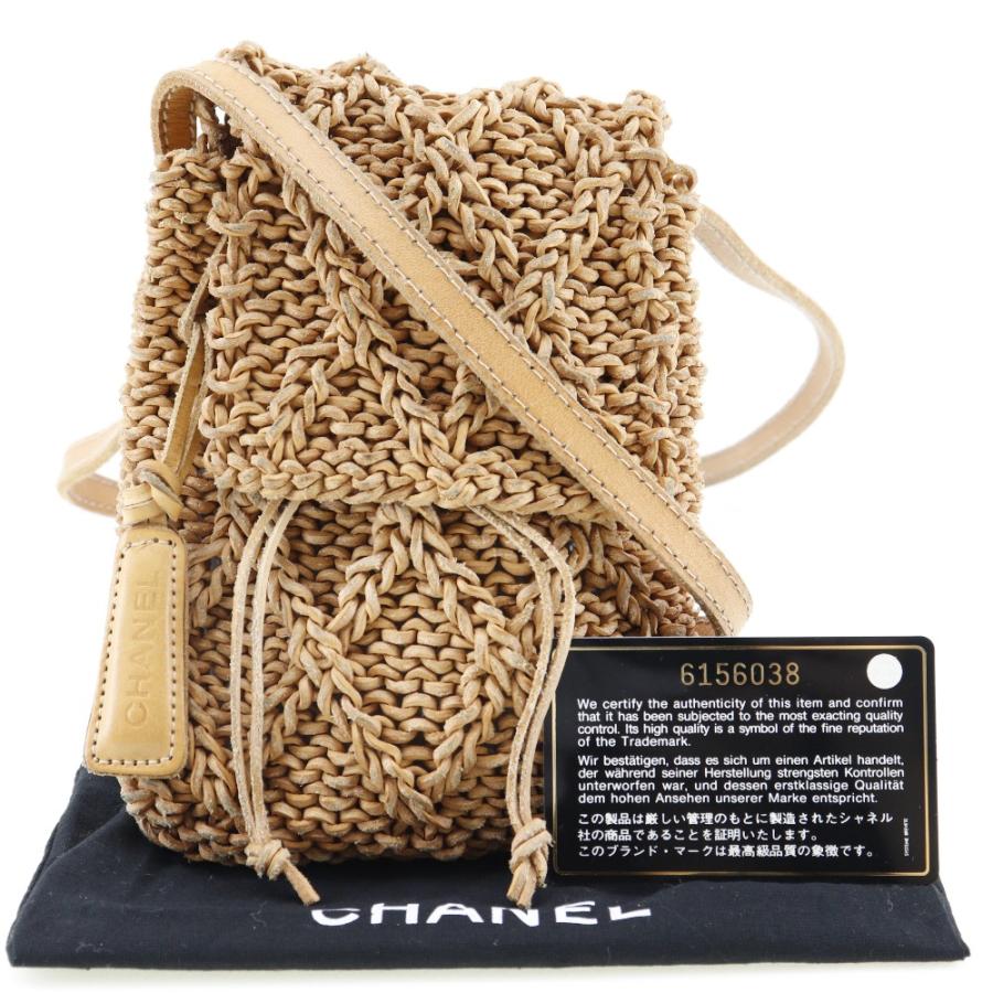 CHANEL シャネル ポシェット 編み込み ロゴ ショルダーバッグ レザー  