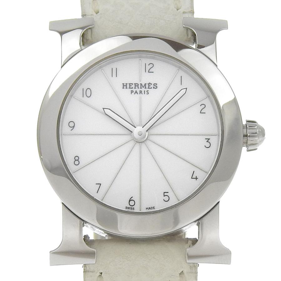 HERMES エルメス Hウォッチ ロンド HR1.210 □J 腕時計 SS×レザー 