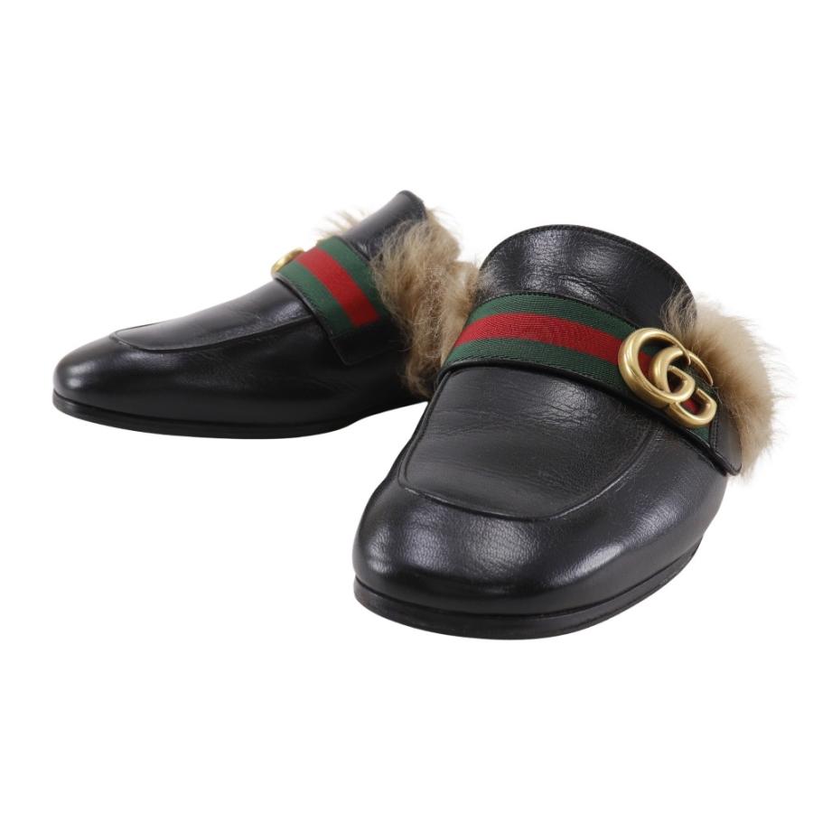 GUCCI（グッチ） プリンスタウン GGシェリーライン サンダル レザー 黒 