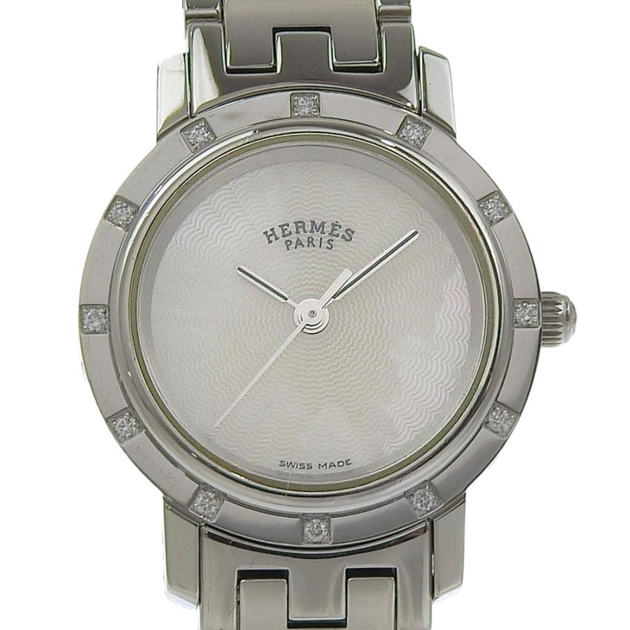 【HERMES】エルメス クリッパーナクレ 12Pダイヤ CL4.230 ステンレススチール クオーツ アナログ表示 レディース ホワイトシェル文字盤 腕時計 HERMES（エルメス） クリッパーナクレ 12Pダイヤ CL4.230 腕時計 SS