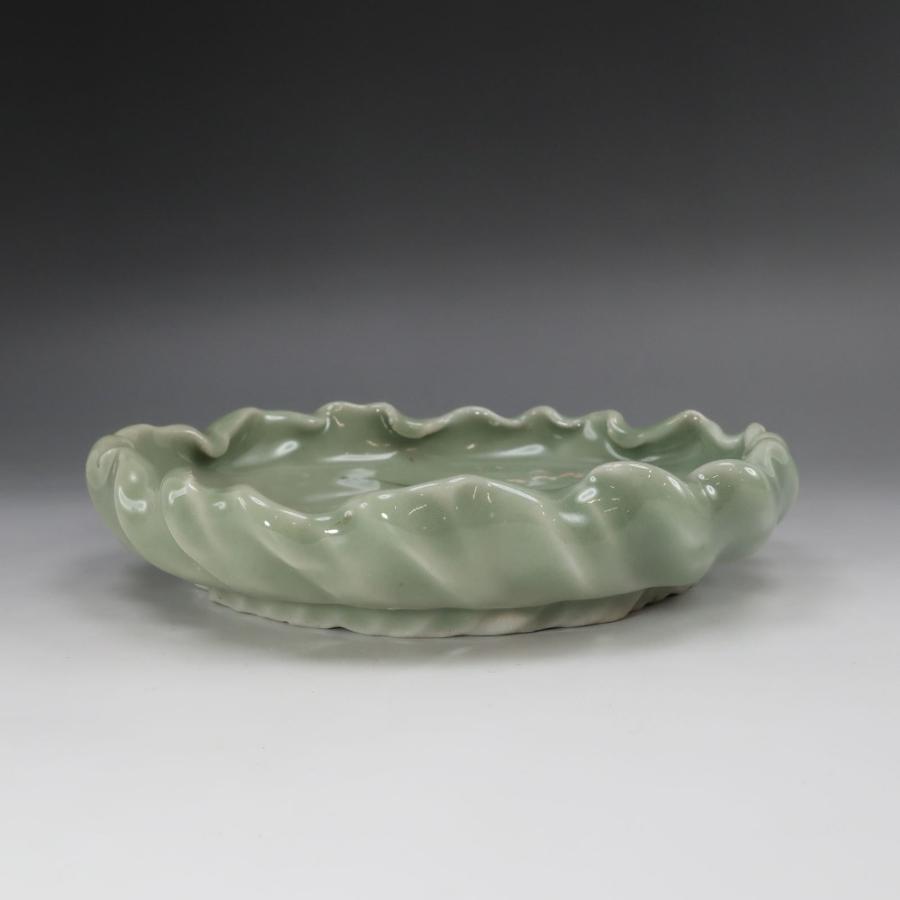 時代瀬戸　加藤春花　灰釉染付文人画　鉢　整理品 加藤春花 作 手練り青磁 花籠蟹紋皿 骨董品 陶磁器 【I211025013