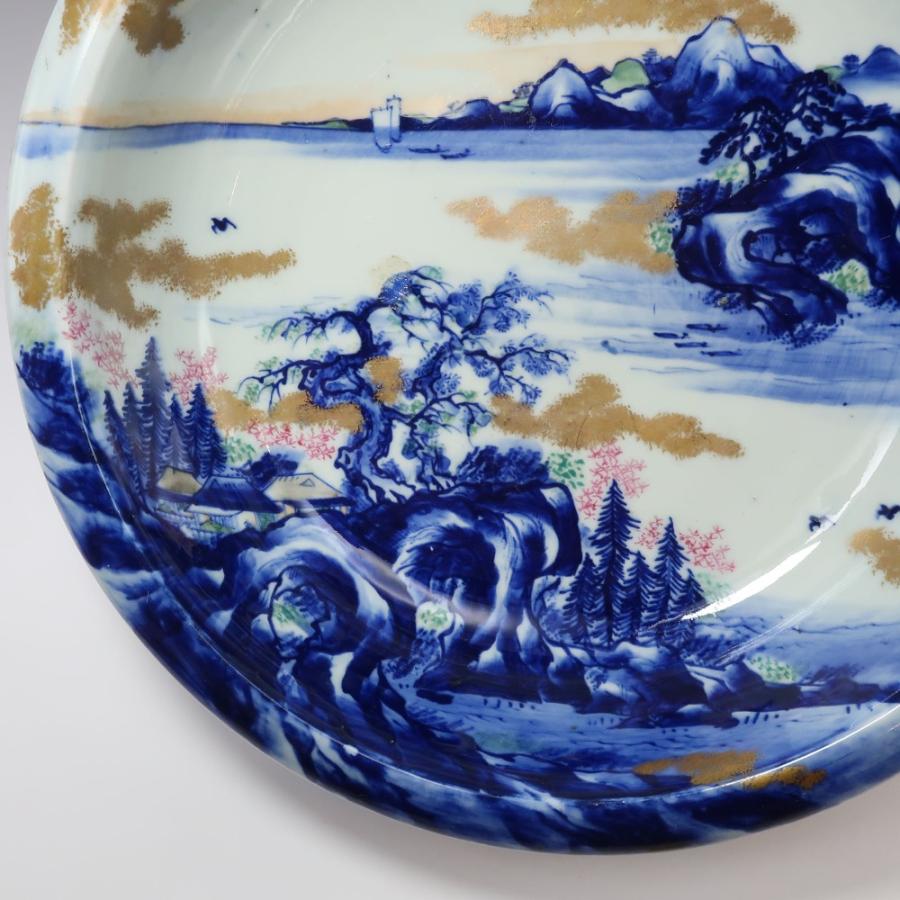 古伊万里 肥蝶山 平林製 色絵金彩山水風景画 菓子鉢 骨董品