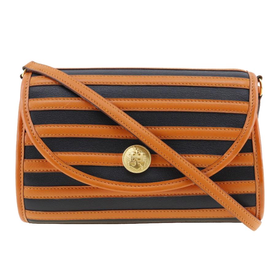 HERMES（エルメス） 〇V ショルダーバッグ レザー オレンジ/黒 