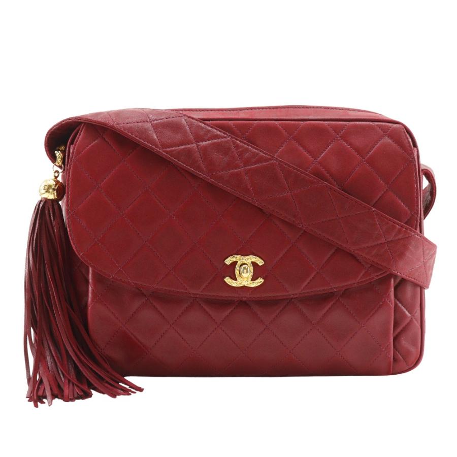 CHANEL シャネル ショルダーバッグ フリンジ ココマーク マトラッセ ヴィンテージ ラムスキン レッド レディース 中古 CHANEL（シャネル） マトラッセ ココマーク フリンジ ヴィンテージ