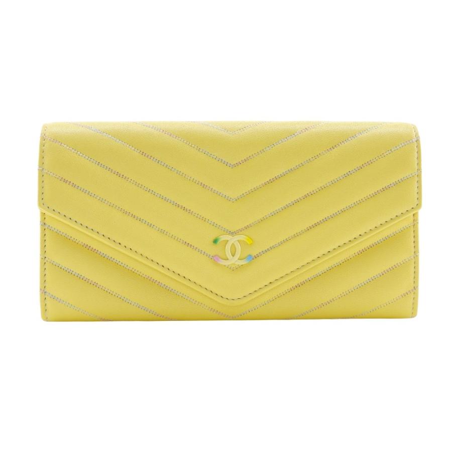 CHANEL（シャネル） Vステッチ ココマーク 長財布 ラムスキン 黄