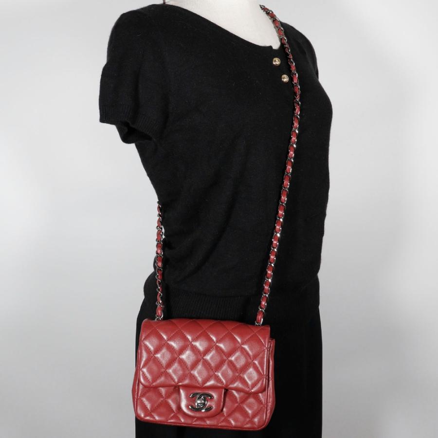 【CHANEL】シャネル ミニチェーンショルダー マトラッセ ラムスキン 赤 レディース ショルダーバッグ CHANEL（シャネル） ミニチェーンショルダー マトラッセ ショルダー