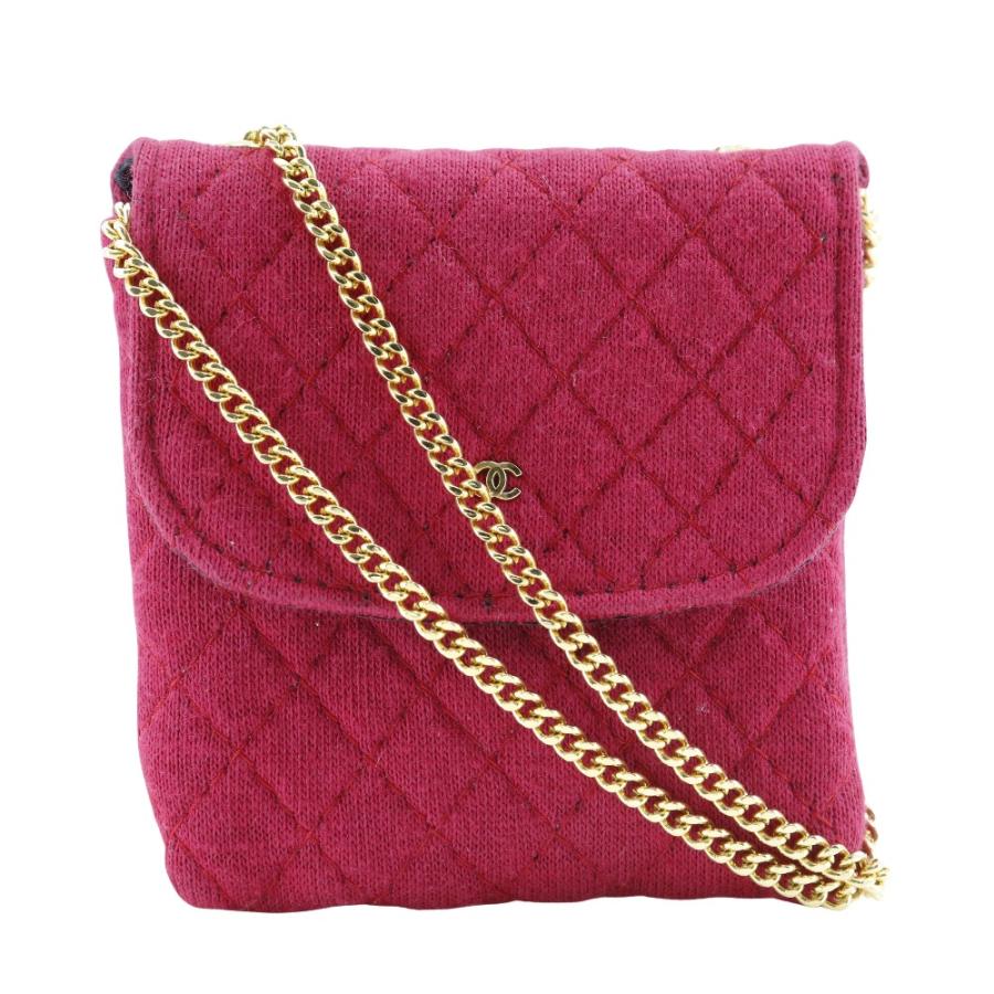 シャネル マトラッセ チェーン ショルダー ポーチ  コットン レッド 赤 CHANEL（シャネル） チェーンポーチ マイクロ ショルダーバッグ