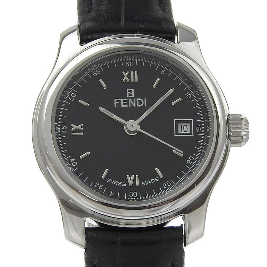 【FENDI】210L 腕時計　黒文字版 FENDI（フェンディ） ブラックダイアル デイト 210L 腕時計 SS×型押し